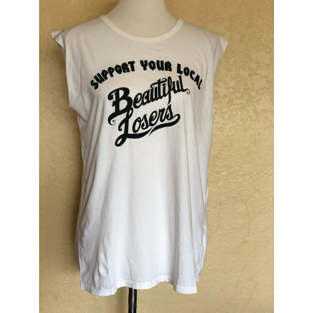 Bandit Brand Women's White Cotton Beautiful loser Muscle Tank Top Tee Size S